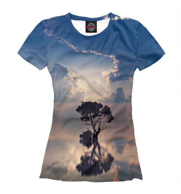 Женская футболка с изображением Одинокое дерево цвета Белый
