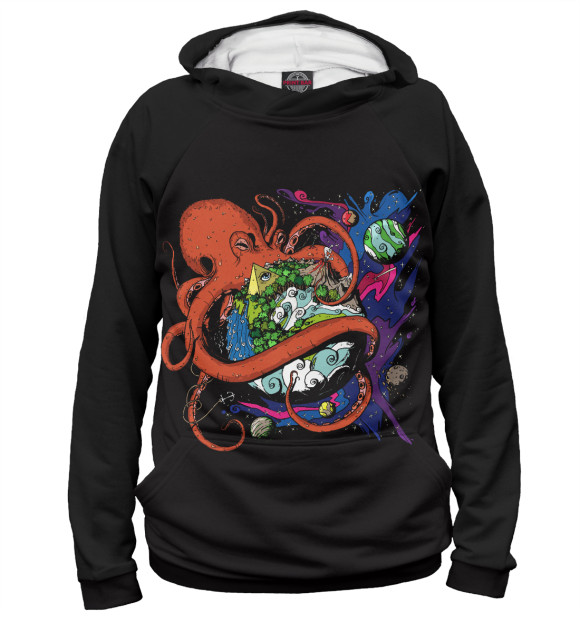 Женское худи с изображением Octopus World цвета Белый