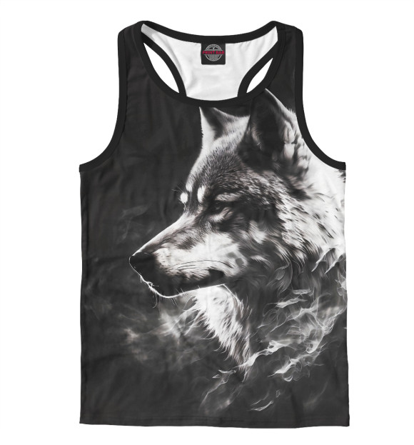 Мужская майка-борцовка с изображением Волк в белом дыму цвета Белый