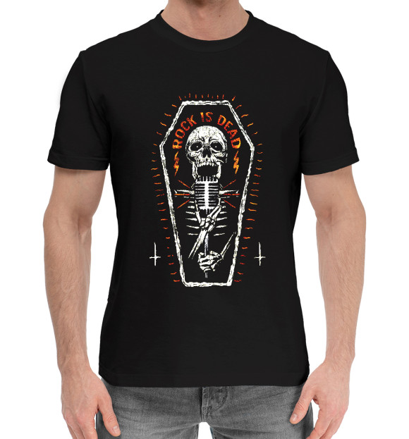 Мужская хлопковая футболка с изображением Rock is dead (skeleton) цвета Черный