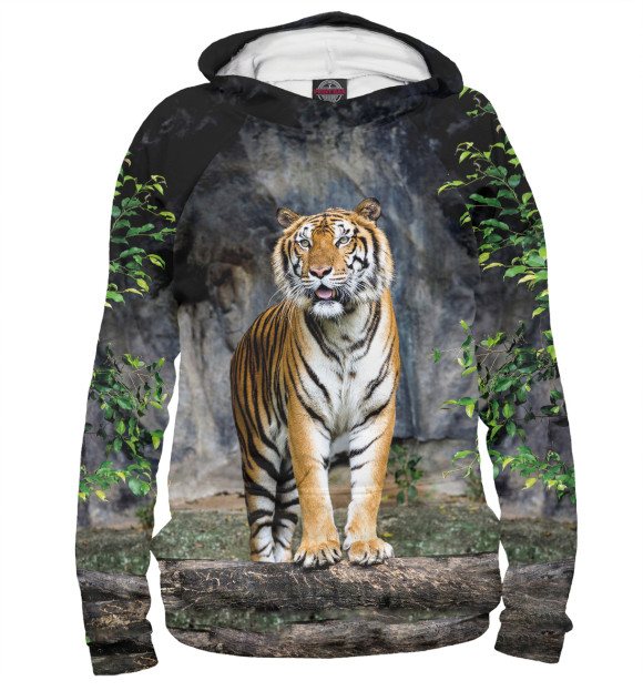 Худи для мальчика с изображением Тигр в Лесу цвета Белый