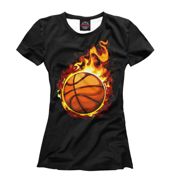 Футболка для девочек с изображением Баскетбольный мяч в огне цвета Белый