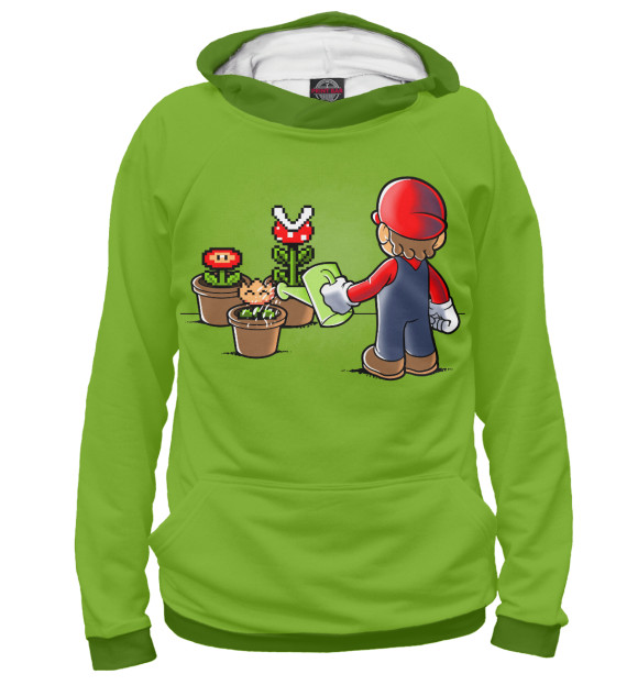 Мужское худи с изображением Марио садовник цвета Белый