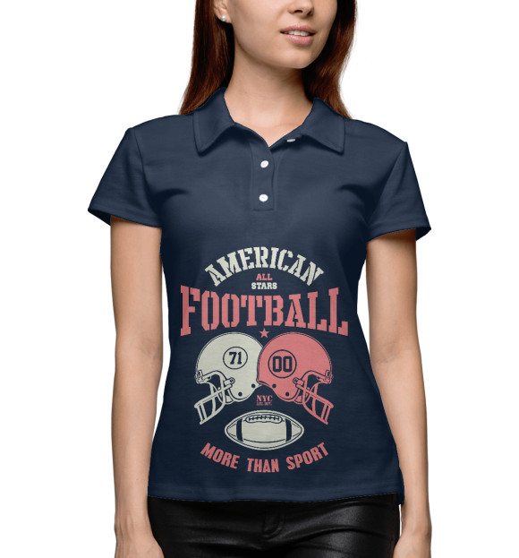 Женское поло с притом Американский футбол цвета Белый Женское поло с изображением Американский футбол цвета Белый