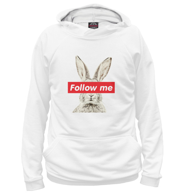 Мужское худи с изображением Кролик Follow me цвета Белый