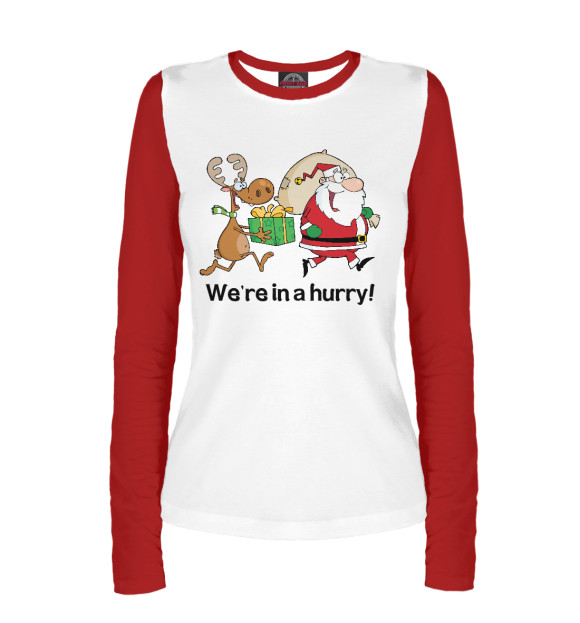Женский лонгслив с изображением Мы очень спешим!! цвета Белый