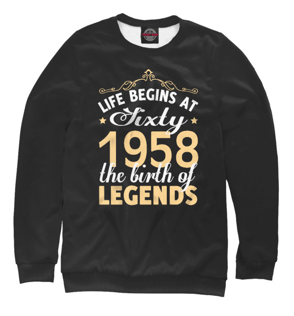 Мужской свитшот с изображением 1958 - Рождение легенды цвета Белый