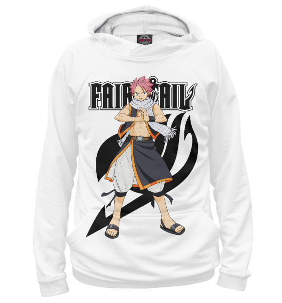 Мужское худи с изображением Нацу. Fairy Tail цвета Белый