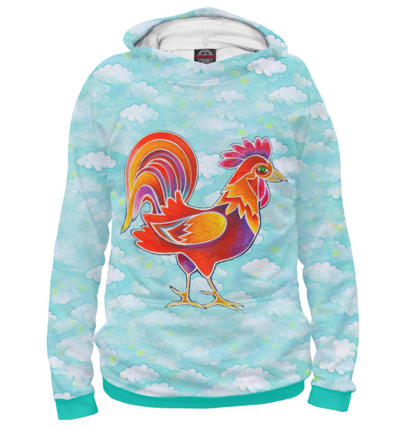 Мужское худи с изображением Счастливый петух цвета Белый