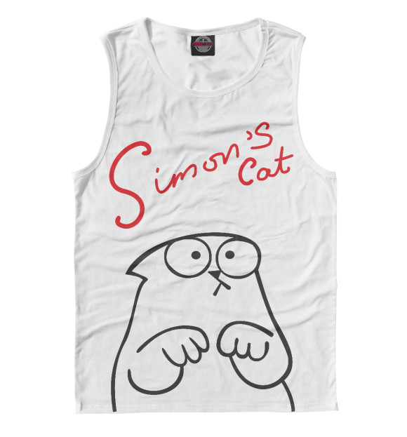 Мужская майка с притом Кот Саймона грустит цвета Белый Мужская майка с изображением Кот Саймона грустит цвета Белый