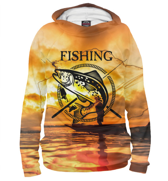 Мужское худи с изображением Fishing цвета Белый