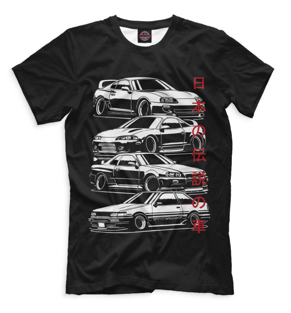 Мужская футболка с изображением Japanese Cars цвета Черный