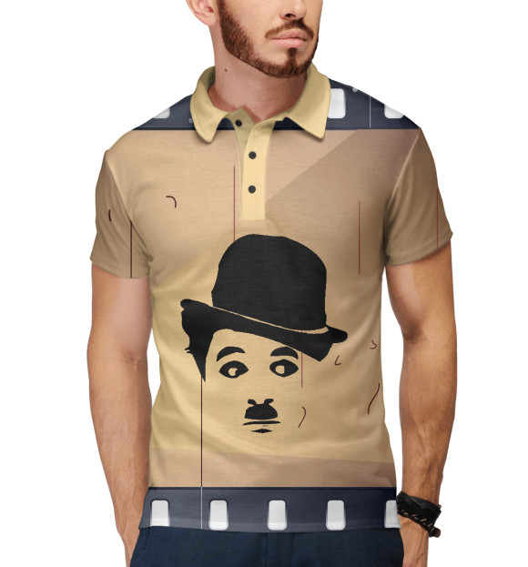 Мужское поло с изображением Чарли Чаплин цвета Белый