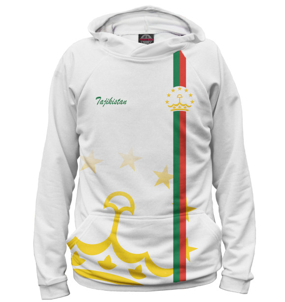 Мужское худи с изображением Tajikistan цвета Белый