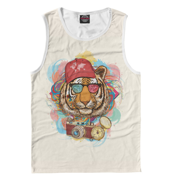 Мужская майка с притом Тигр цвета Белый Мужская майка с изображением Тигр цвета Белый