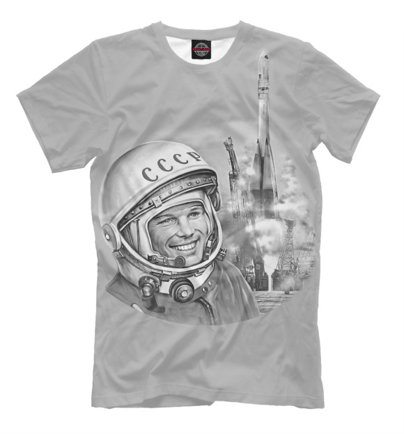 Мужская футболка с изображением Юрий Гагарин Восток 1 цвета Белый