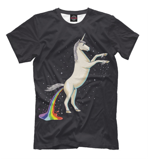 Мужская футболка с изображением Единорог и радуга цвета Черный