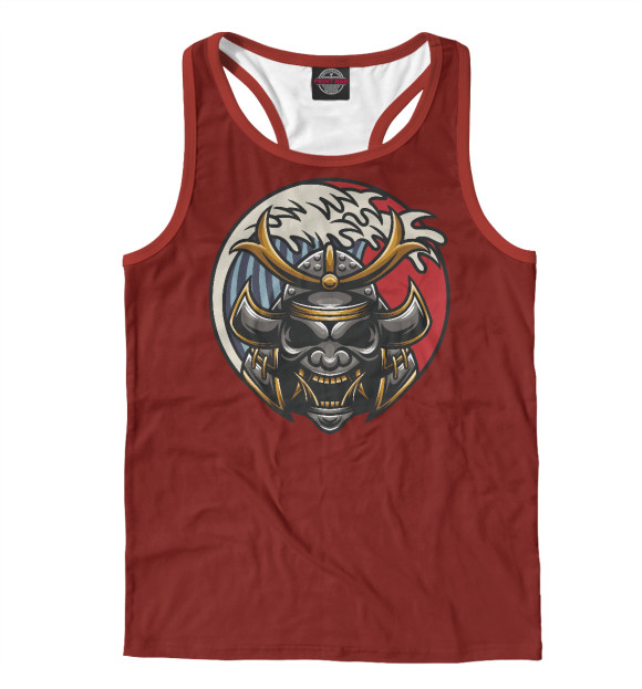 Мужская майка-борцовка с изображением Шлем \ маска самурая цвета Белый