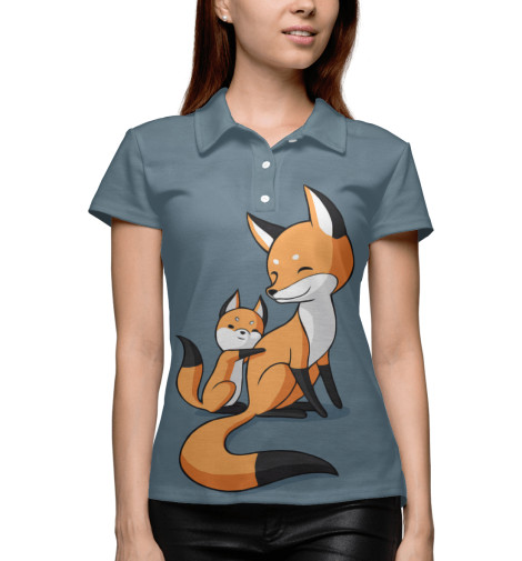 

Поло Print Bar, Белый, Лисица с лисёнком