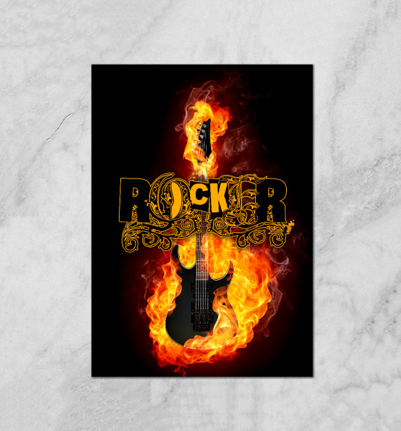 Плакат с изображением Fire Guitar Rocker цвета Белый