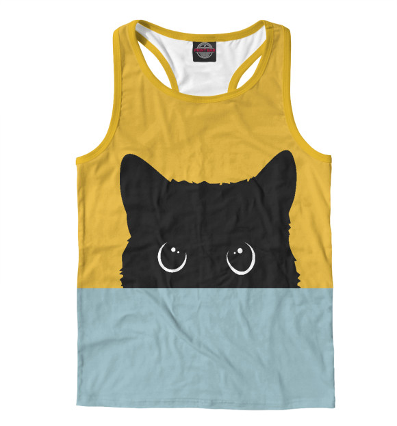 Мужская майка-борцовка с изображением Черная кошка цвета Белый