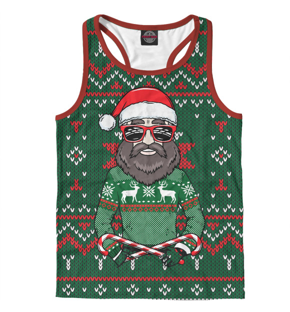 Мужская майка-борцовка с изображением Санта Хипстер в Свитере цвета Белый