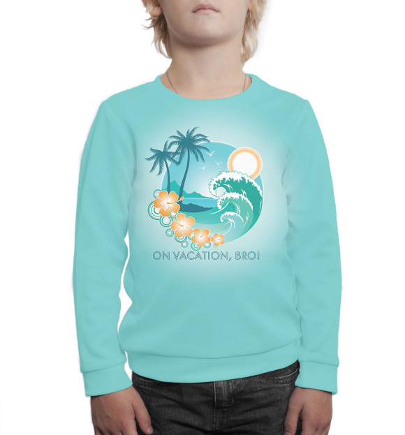 Свитшот для мальчиков с изображением Остров с пальмами цвета Белый