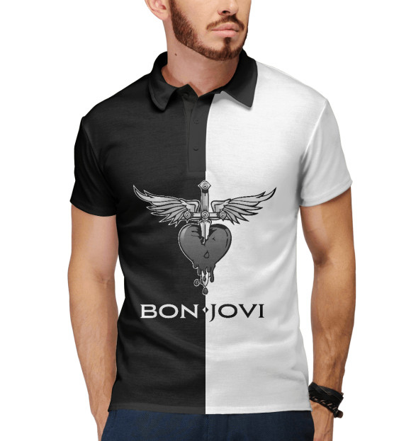 Мужское поло с изображением Bon Jovi цвета Белый