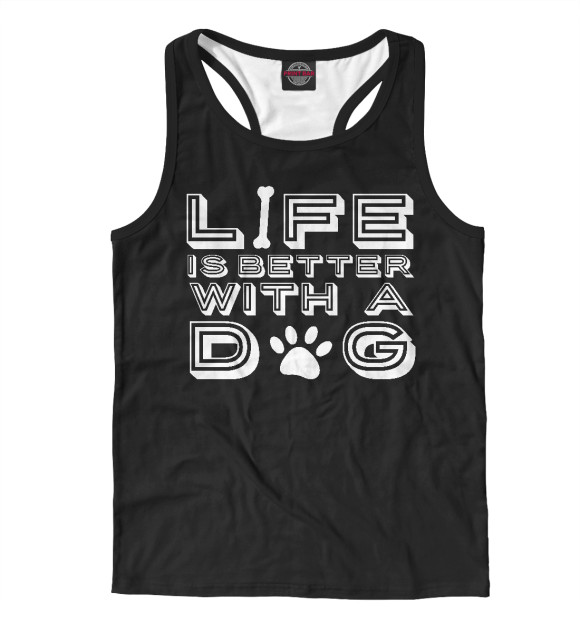 Мужская майка-борцовка с изображением Жизнь лучше с собакой цвета Белый