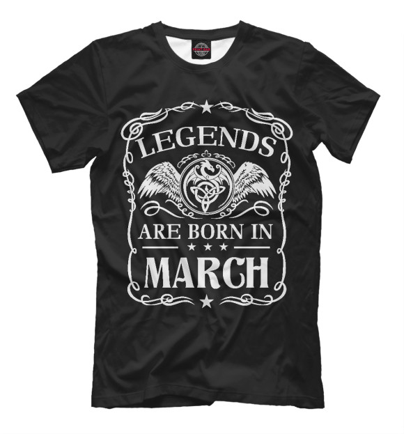 Мужская футболка с изображением Легенды рождаются в марте цвета Черный