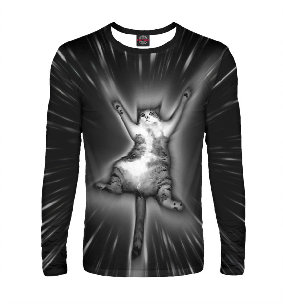 Мужской лонгслив с изображением Кот в гиперпространстве цвета Белый