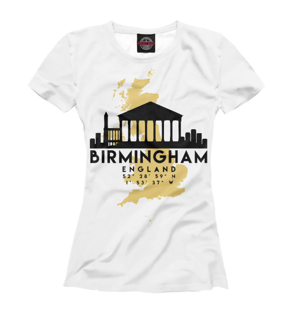 Женская футболка с изображением Бирмингем цвета Белый