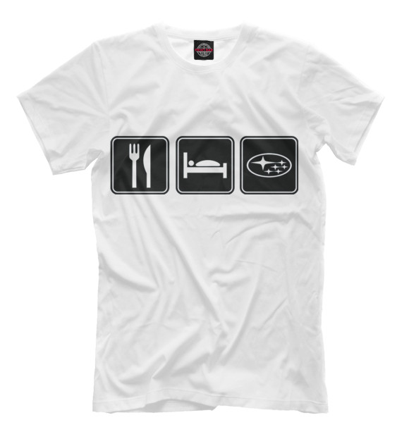 Мужская футболка с изображением Eat, sleep, Subaru цвета Молочно-белый