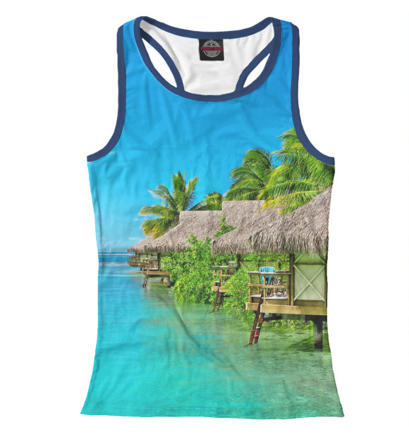 Женская майка-борцовка с изображением Бунгало на берегу цвета Белый