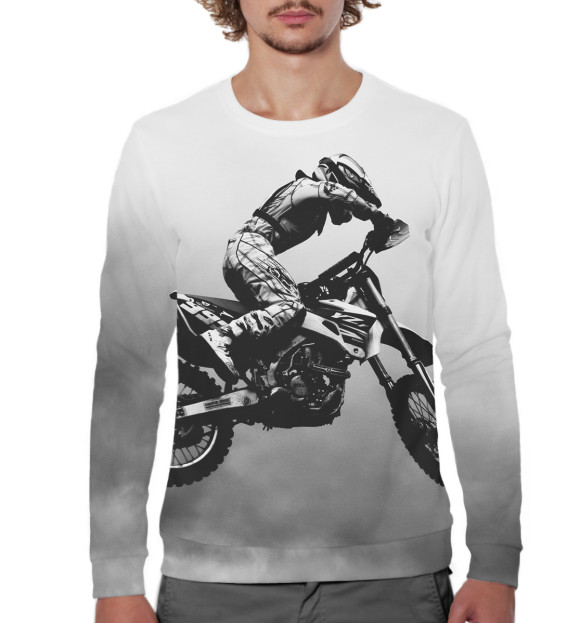 Мужской свитшот с изображением Мотоциклист цвета Белый