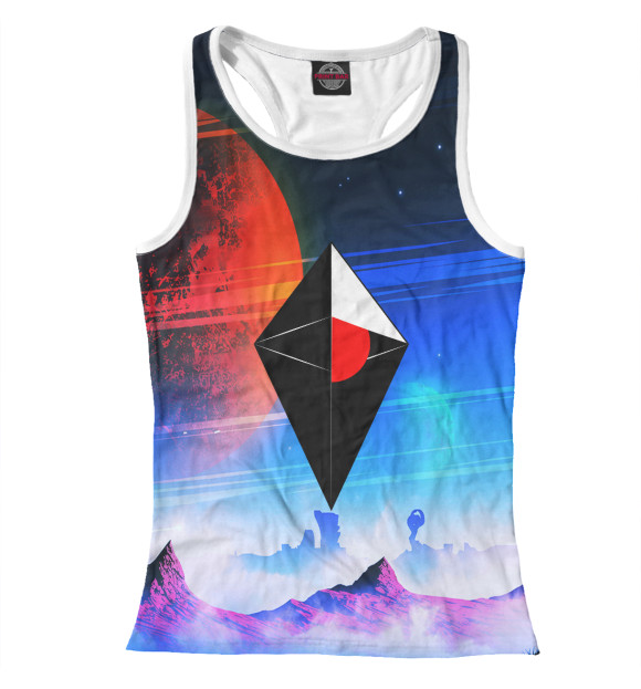 Женская майка-борцовка с притом No Mans SKY цвета Белый Женская майка-борцовка с изображением No Mans SKY цвета Белый