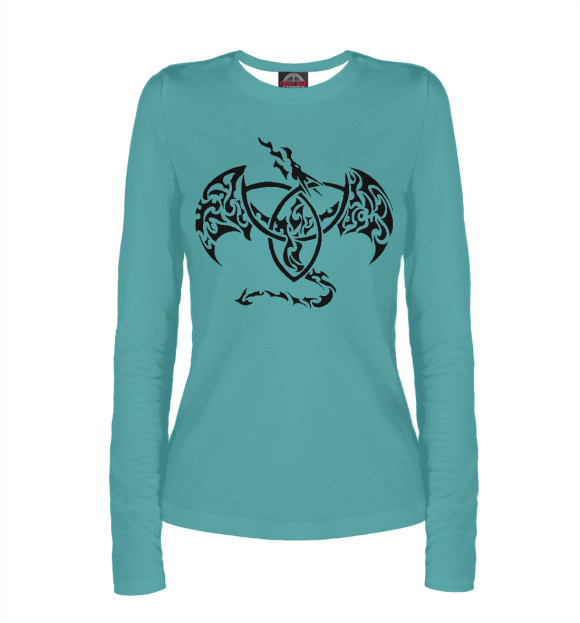 Женский лонгслив с притом Дракон цвета Белый Женский лонгслив с изображением Дракон цвета Белый