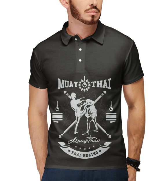 Мужское поло с изображением Muay Thai цвета Белый