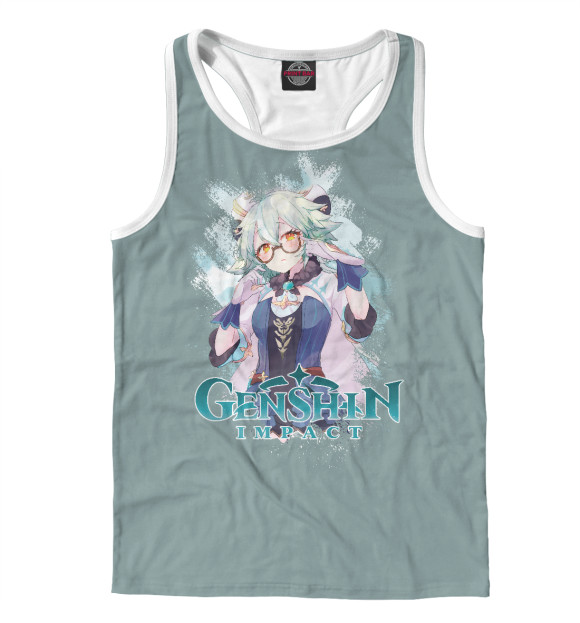 Мужская майка-борцовка с изображением Сахароза   Genshin Impact цвета Белый