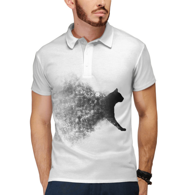 Мужское поло с притом Черный кот цвета Белый Мужское поло с изображением Черный кот цвета Белый
