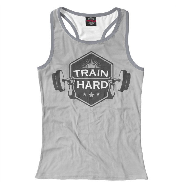 Женская майка-борцовка с притом Train hard цвета Белый Женская майка-борцовка с изображением Train hard цвета Белый