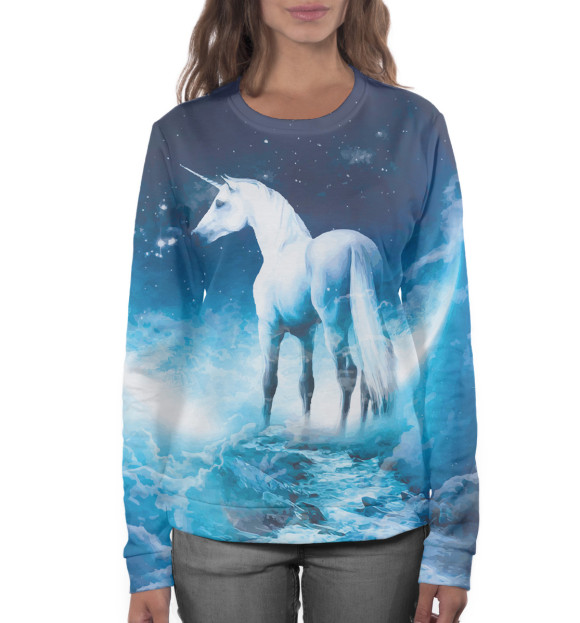 Женский свитшот с изображением Единорог цвета Белый
