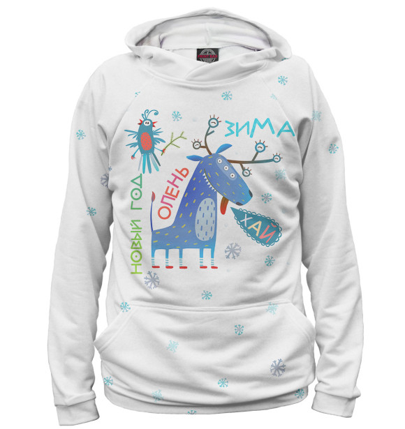 Мужское худи с изображением Олень цвета Белый