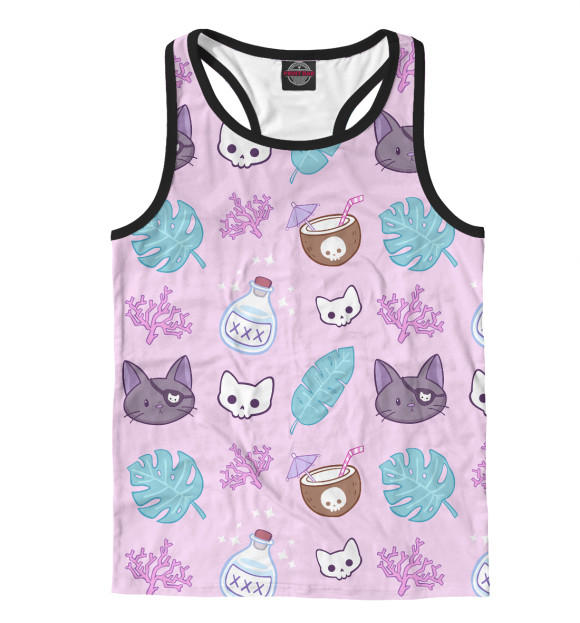 Мужская майка-борцовка с изображением Киса пират цвета Белый