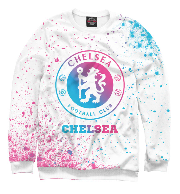Женский свитшот с изображением Chelsea Neon Gradient (цветные брызги) цвета Белый