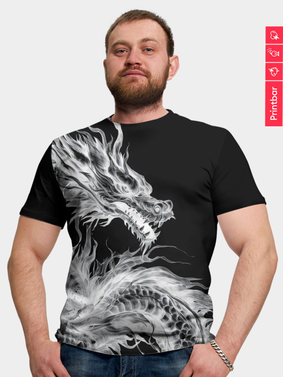 Мужская футболка с изображением Негативный дракон цвета Белый