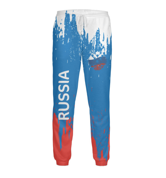 Мужские спортивные штаны с изображением Флаг и герб России цвета Белый