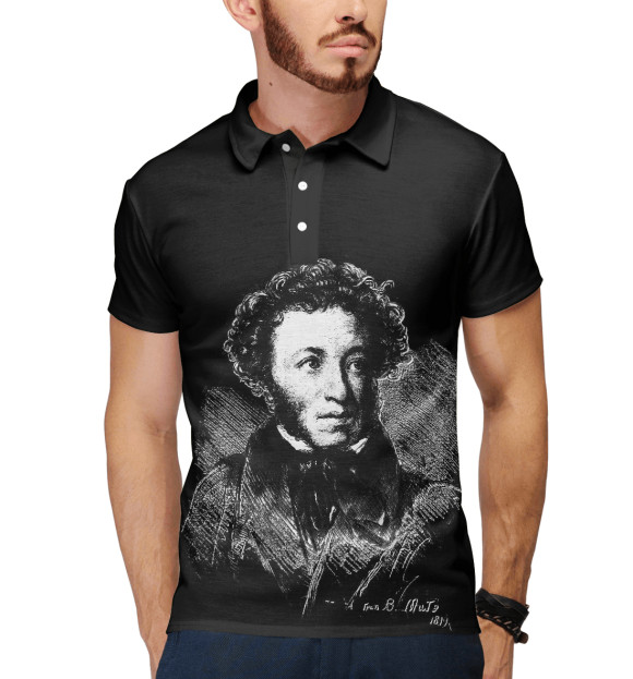 Мужское поло с изображением Пушкин А.С. цвета Белый