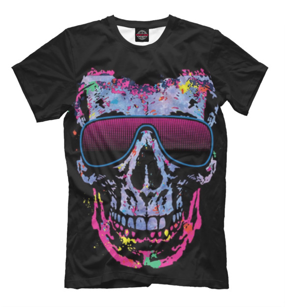 Мужская футболка с изображением Skull glasses цвета Черный