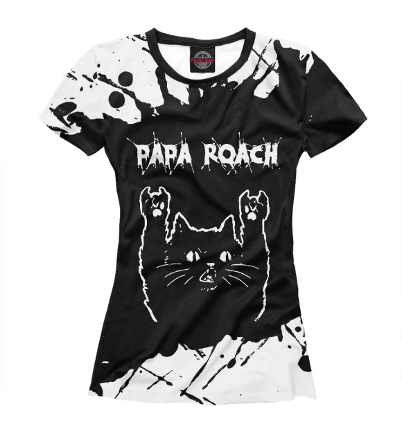 Футболка для девочек с изображением Papa Roach | Рок Кот цвета Белый